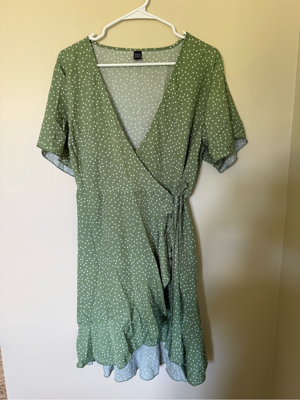 SHEIN Olive Green Wrap Dress with White Polka Dots